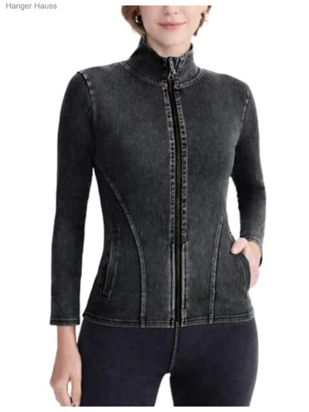 Women's Stretch Denim Zip Up Jacket Long Sleeve with Pockets